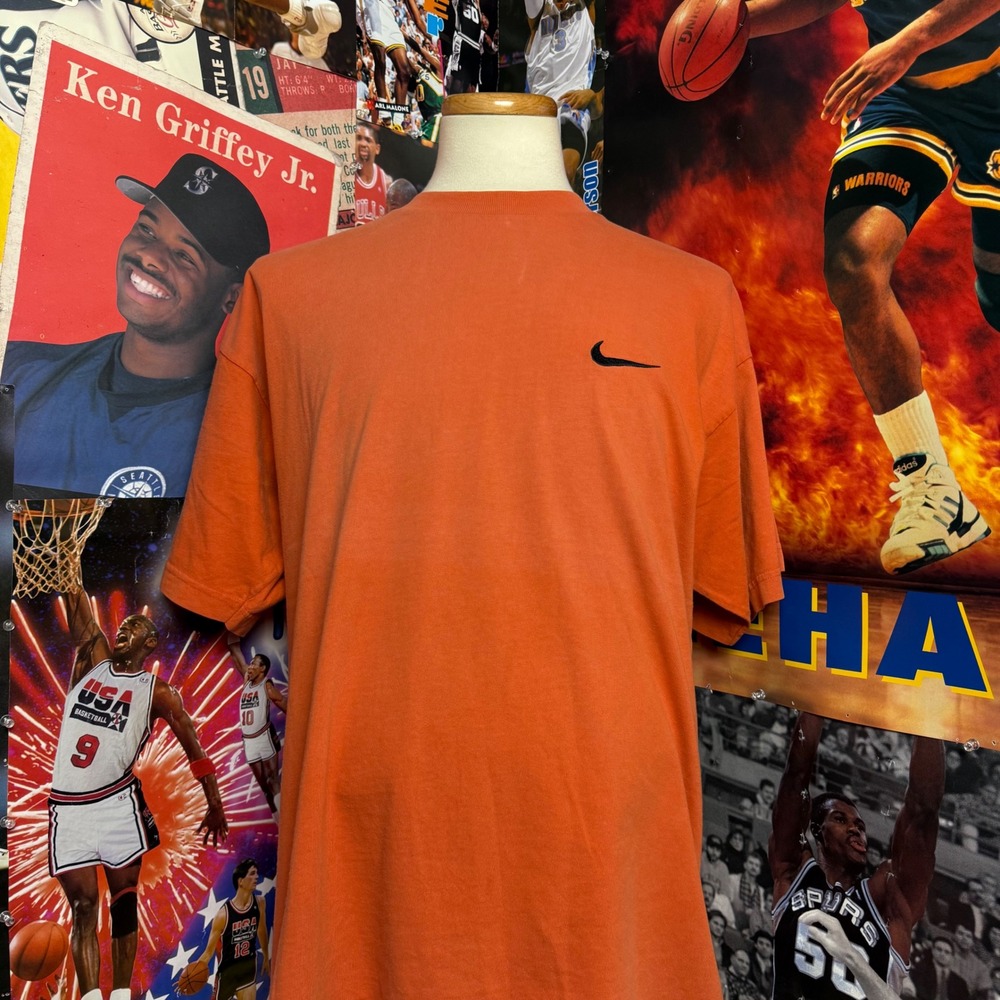 Vintage 90s Nike Orange Short Sleeve T Shirt Embroidered‎ Swoosh Tee Sz XL